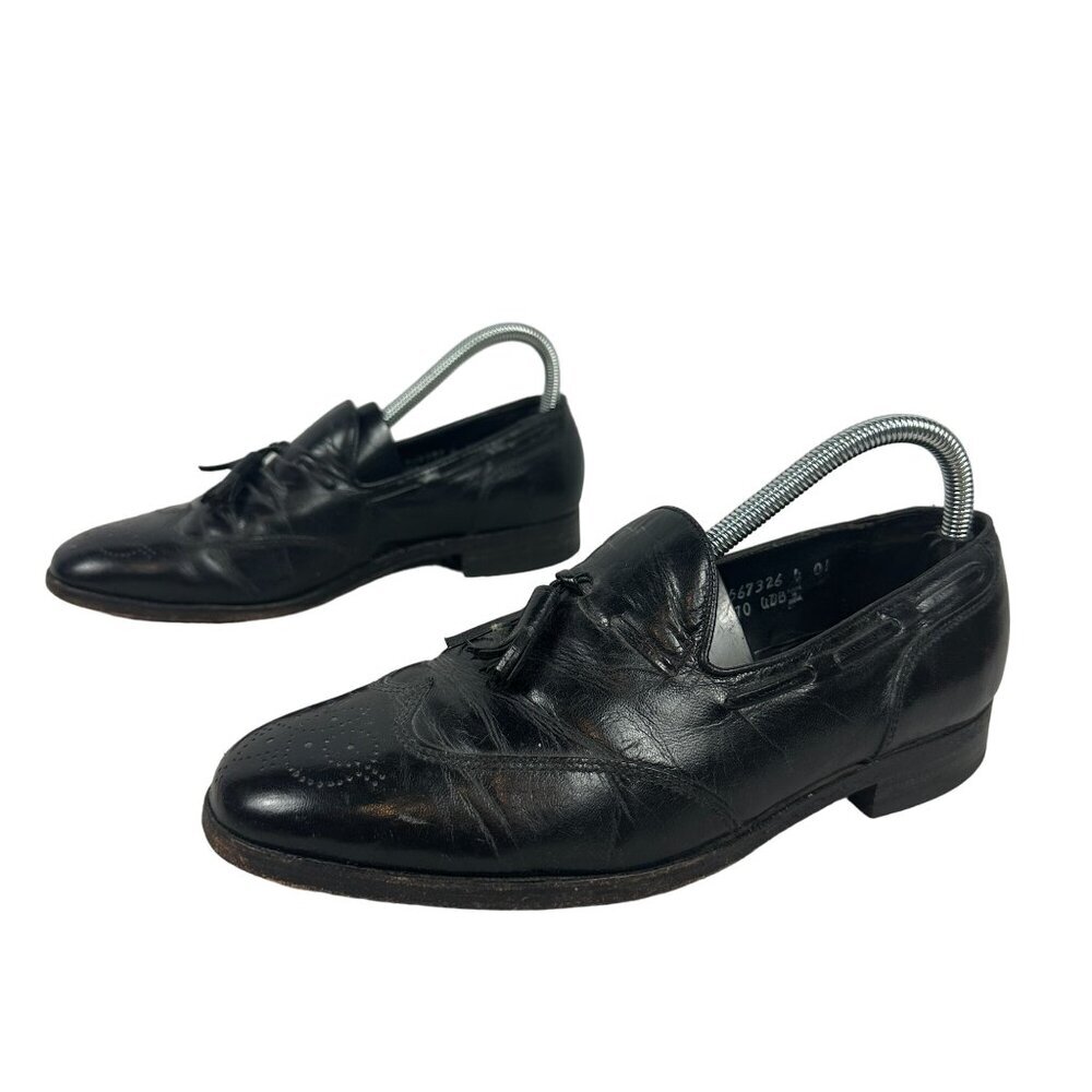 Vintage Florsheim Black Leather Tassel Loafers 6.5D Men's Formal Dress Shoes